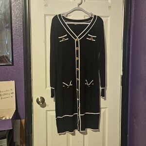 Chic Black Midi Dress with Gold Buttons